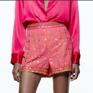 NWOT Zara Pink and Gold High Waist Shorts